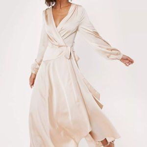 Nasty Gal Cowl Back Satin Wrap Maxi Dress NWT Champagne Size 8